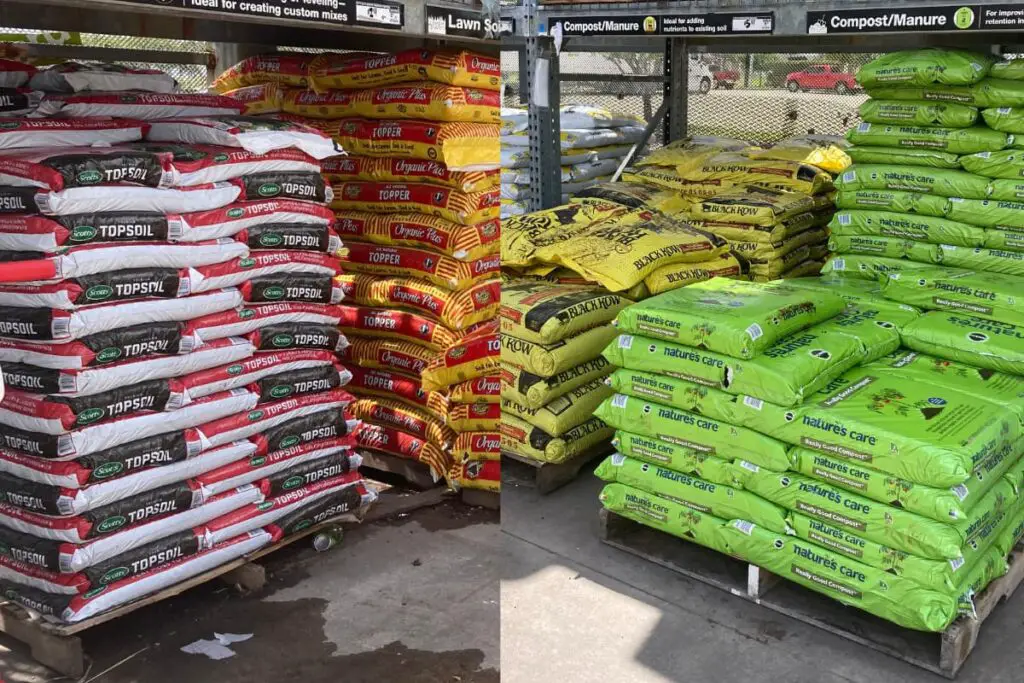bags of top soil and compost at a store