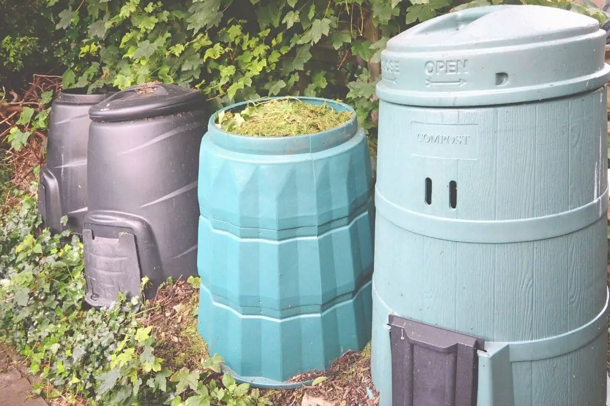 multiple purchased compost bins