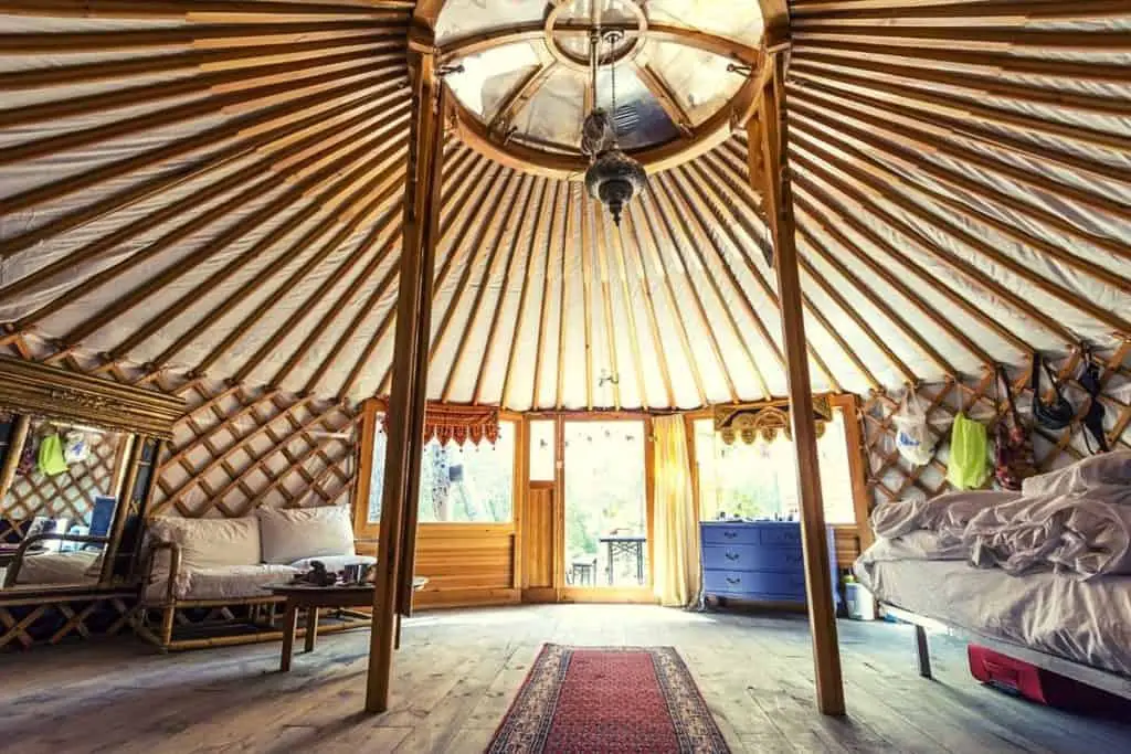 inside of a furnished yurt